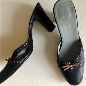BCBGirls Black with brown bow slip on heel, size 9